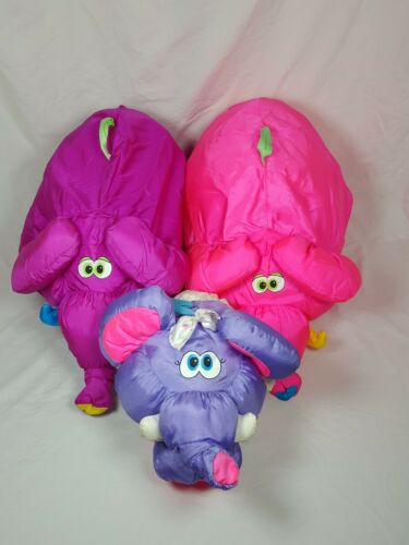 Fisher Price Big Things Pink Purple Baby Elephant Plush Lot Large Ears Feet Vtg