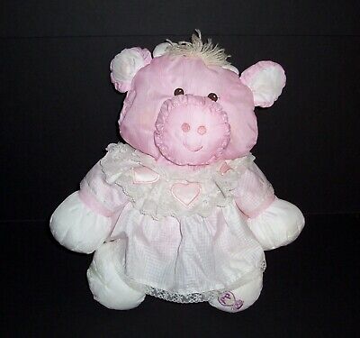 Fisher Price 1986 Puffalumps Pink Cow White Dress Hearts Stuffed Animal Toy 8001
