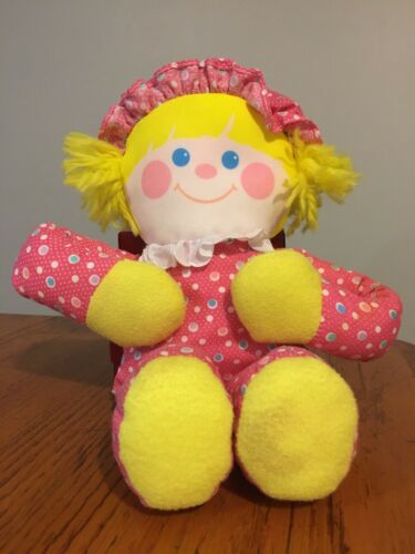 Vtg NOS 1984 Fisher Price Baby Girl Plush Stuffed Toy Squeaky Rattle CRIB FRIEND