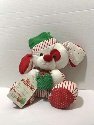 Fisher Price Puffalump Plush Christmas Puppy Dog White Red Present 1991