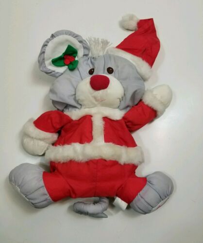 Fisher Price Puffalump Gray Christmas Mouse Plush 1988 Santa Hat Suit 8029
