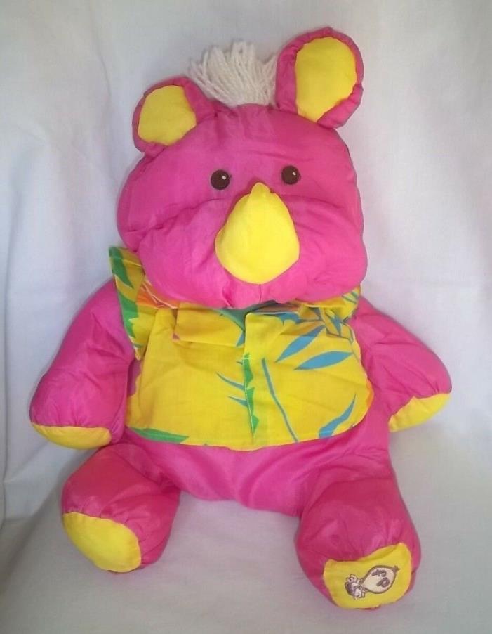 1987 Fisher Price WILD PUFFALUMP RHINO Plush PINK Stuffed Animal Shirt Vtg Toy