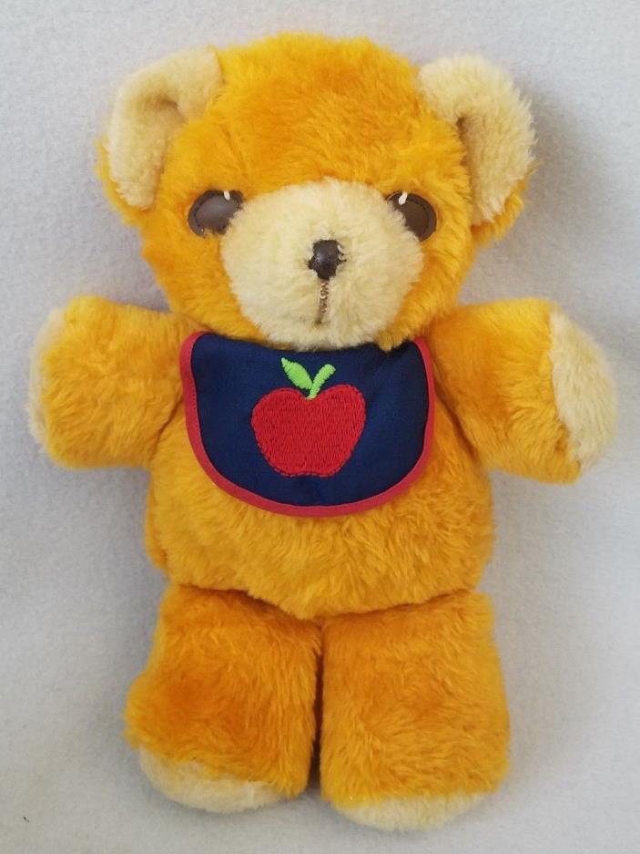 Vintage Fisher Price Freddy Teddy Bear Plush 1975 Orange Squeaker Apple Bib #418