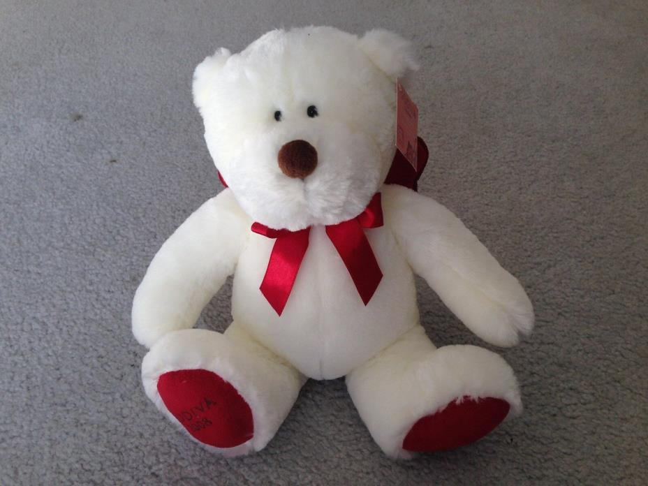 USED Gund Godiva Plush Teddy Bear 2008 White Red Valentine's Day