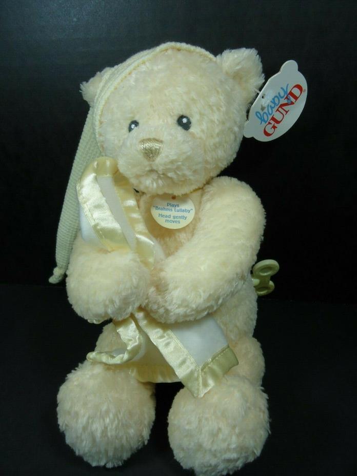 Baby Gund Yellow Musical Teddy Bear Plush w Blanket NWT Turn Key Nighty Night