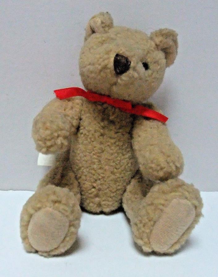 Vintage Gund Bear 1993 Curly Looking Mohair Small 8 Inches Red Collar Ribbon