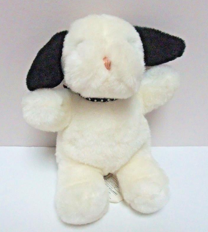 Vintage Gund Dog 1990 White and Black Small 8 Inches Polka Dot Collar Ribbon