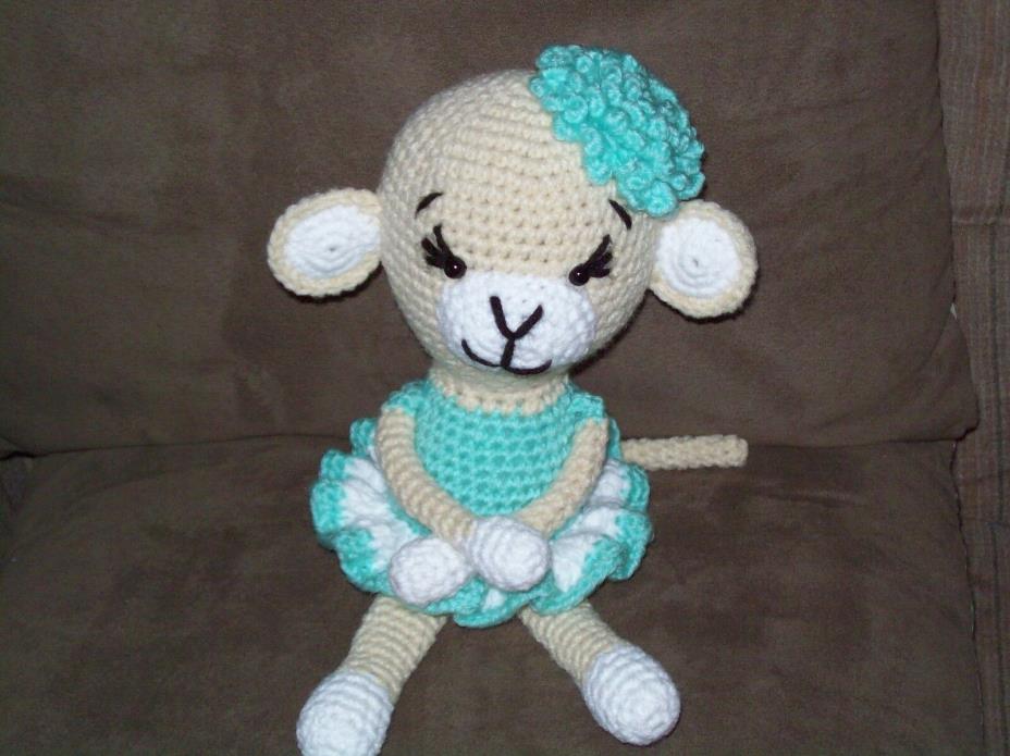 Crochet 12 in Party Monkey in green dress stuffed animal doll toy handmade