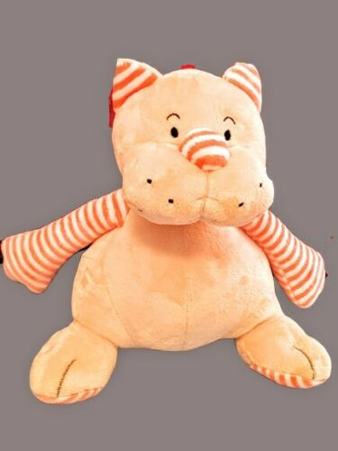 Moncalin Cat Plush Soft and Cuddly Velour Yellow w/Orange Stripes All Ages