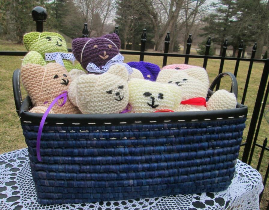 Basket of 9 Hand Crochet Kittens Soft New Unused Stuffed Cat Childrens Baby Gift