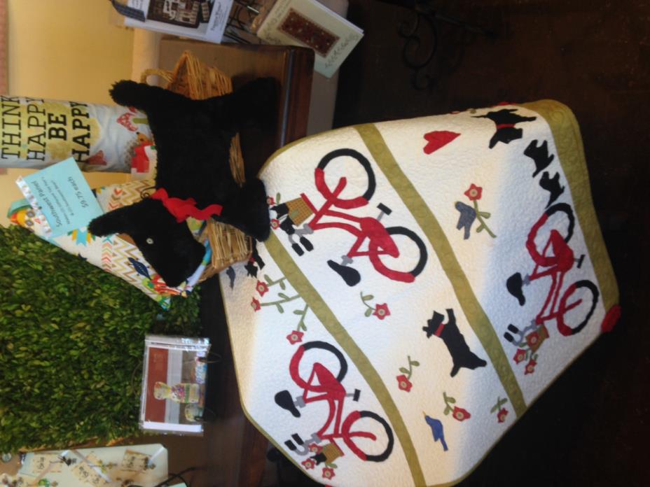 Handmade Scotty Dog Quilt with Pillow Shop Sample Red Bike!