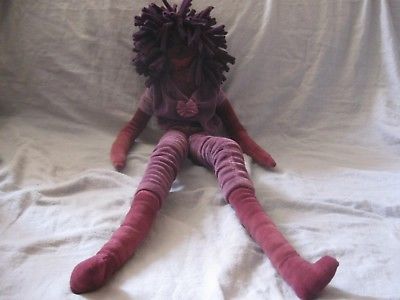 artsy unusual bizarre OAK handmade plush purple velour doll tall & skinny 28