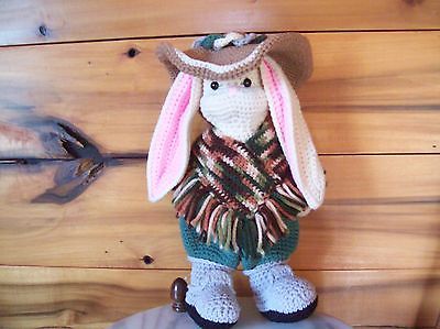 crochet 16 in long eared Rabbit animal toy in poncho+sombrero