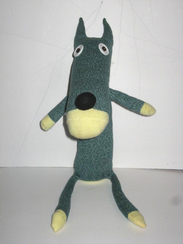 NO3NO4 Handmade Sock Doll Plush Roger Fox Dog Blue Cream White Button Eyes 16