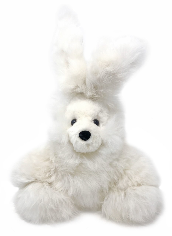 Baby Alpaca Fur Sitting Floppy Eared Bunny - Hand Made 9 Inch White