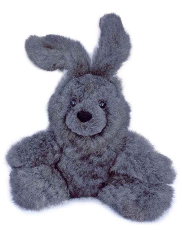 Baby Alpaca Fur Sitting Floppy Eared Bunny - Hand Made 9 Inch Grey
