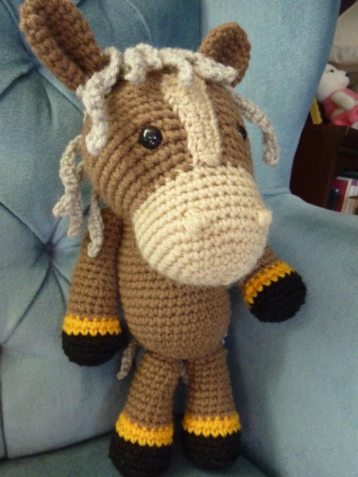 Handmade Crochet Light Brown Horse Buff Mane Stuffed Animal Toy