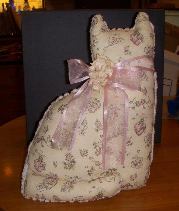 Valentine Pillow Stuffed Kitty from Cupids Doves Hearts Print