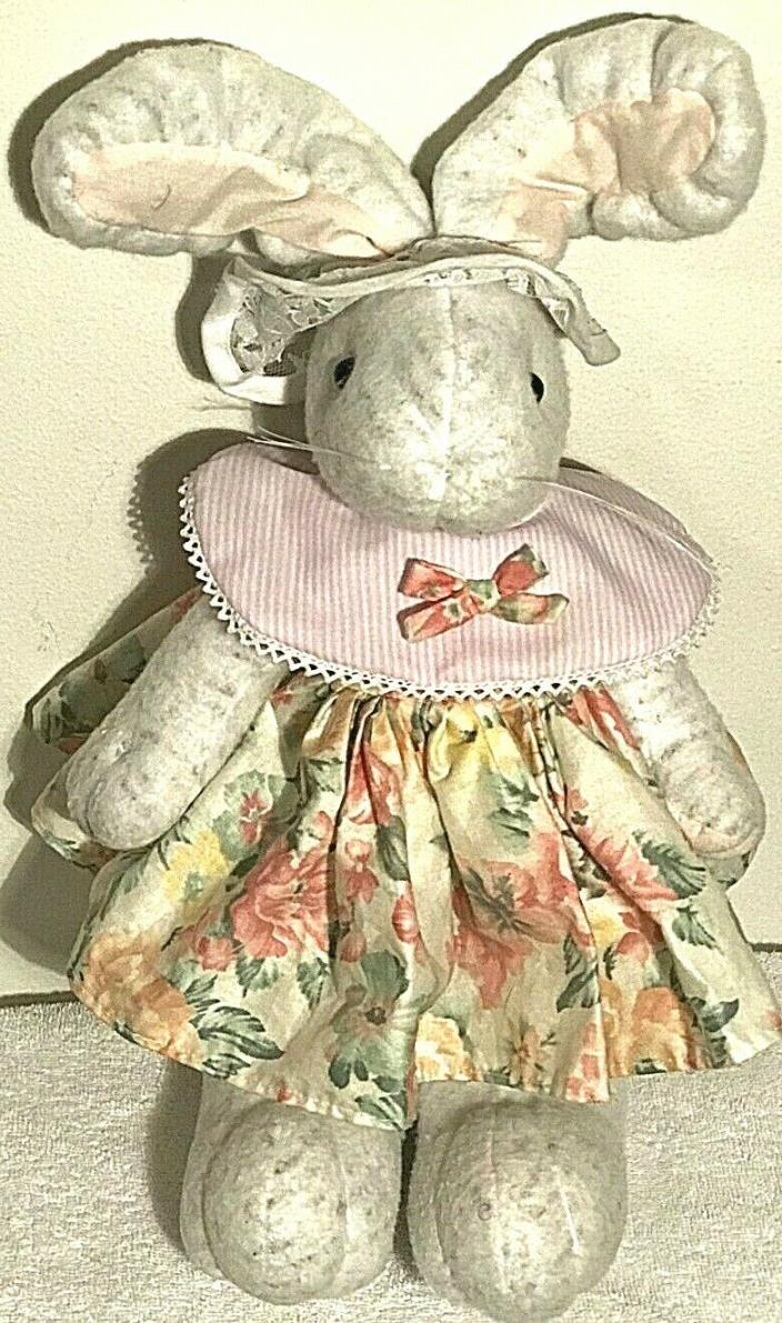 Bunny Rabbit Pink Cream Floral Dress Weighted Feet Lace Hat Jointed