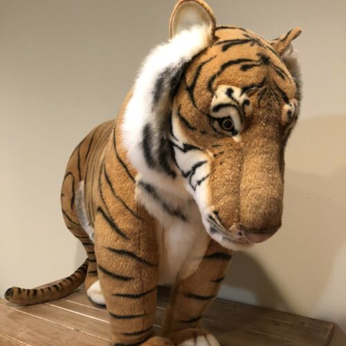 Vintage HANSA Tiger Extra Large Life Size Stuffed Animal Hand Crafted Plush Toy