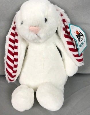 Jellycat Bashful Bunny Red White Ears CANDY CANE STRIPE Stuffed Animal 8