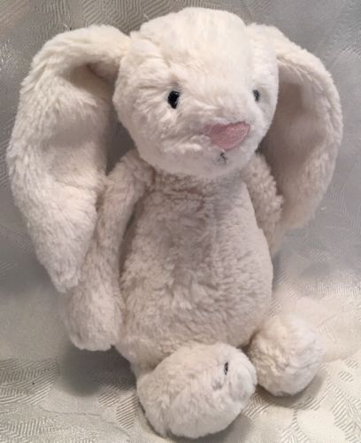 7” Jellycat White Bashful Bunny Rabbit Plush Cream Ivory Soft Toy Pink Nose