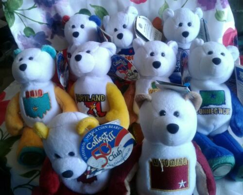 Lot of 9 Limited Treasures State Quarter Coin Bears: TN MD OH CT NC NH IN SC WY