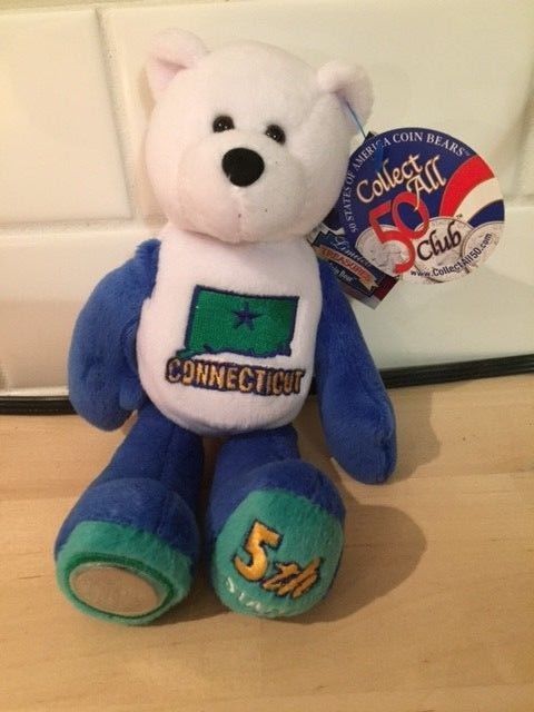 50 States quarter coin bear CONNECTICUT #5 Limited Treasures beanie bear