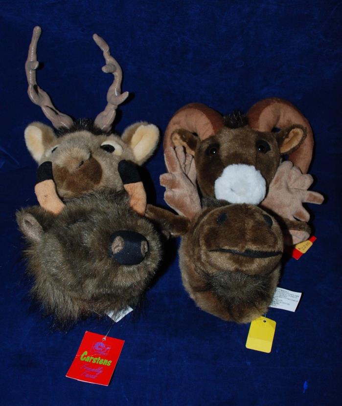 Lot 4 Carstens Plush Trophy Heads Friendly Faces Buffalo Big Horn Whitetail Moos