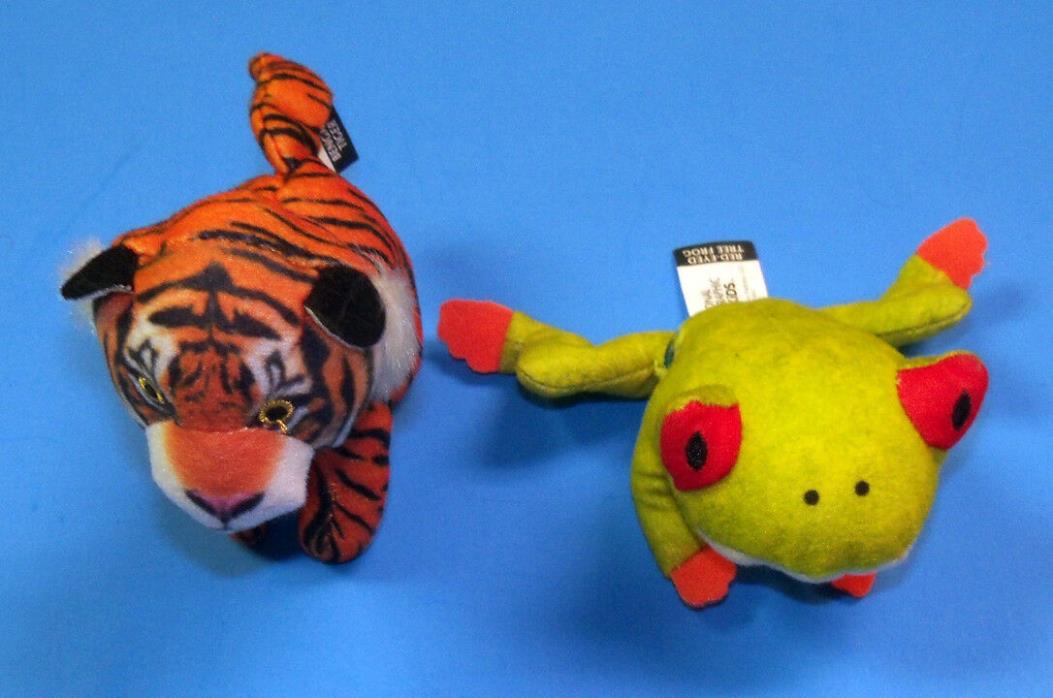 National Geographic Kids Lot of 2 Miniature Plush Animals - Tiger, Tree Frog