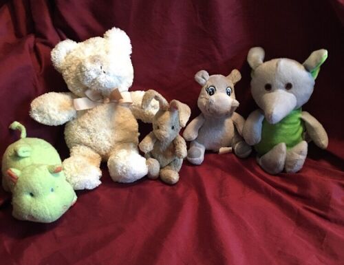 Lot Of 5 Little Stuffed Childs Play Kids Toy Animals Bear Bunny Hippo Elephant