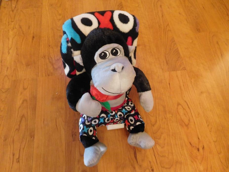 Very Colorful Plush Throw and Stuffed Animal (Baby Ape) Combo-XOXOXO-Adorable