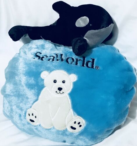 Sea World Polar Bear Shamu Black Fish Plush Animal Pillow Souvenir Lot 2 Gifts