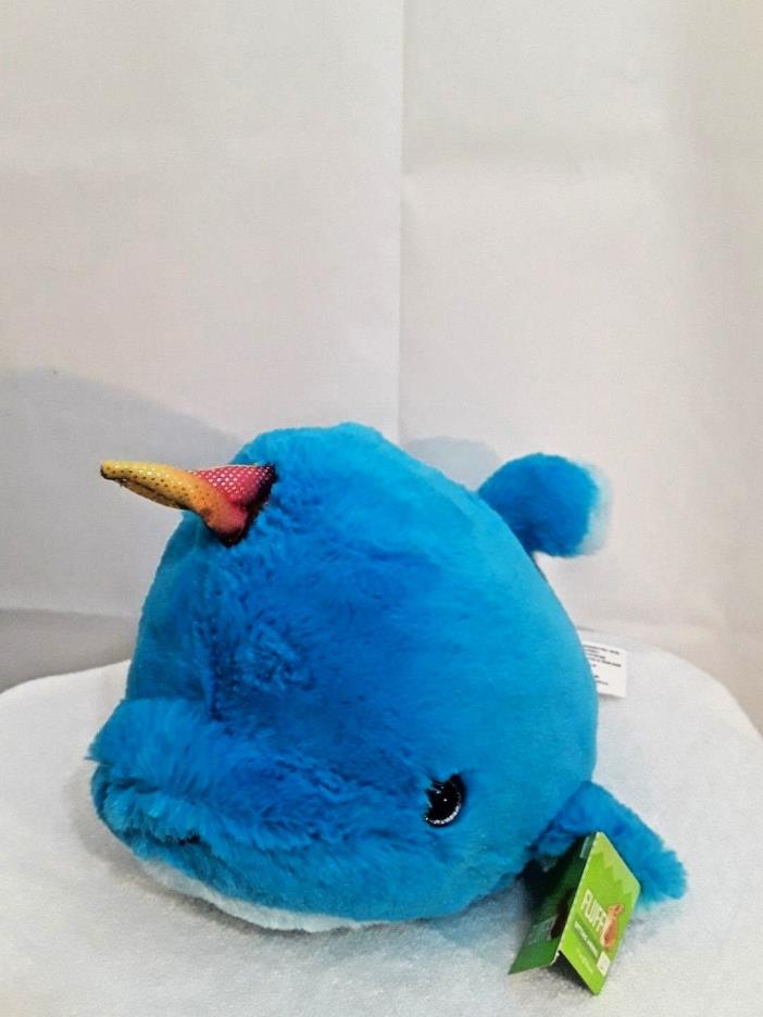 happy go fluffy Plush Sitting Blue Whale unicorn 12