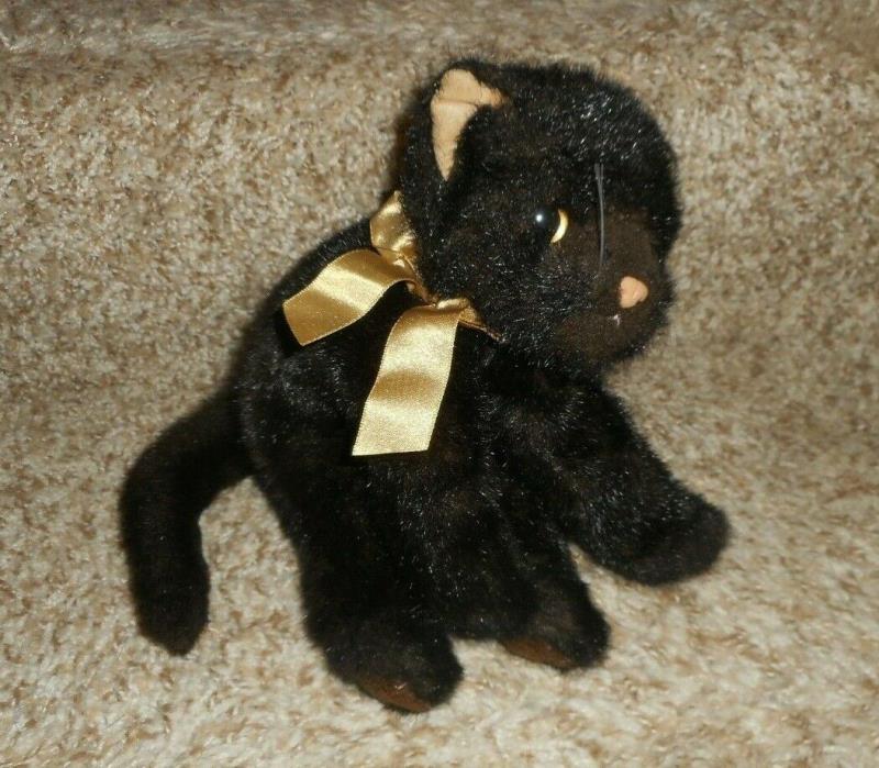 TY 2002 BEANIE BUDDY PURRECIOUS BLACK CAT GOLD BOW STUFFED ANIMAL PLUSH TOY