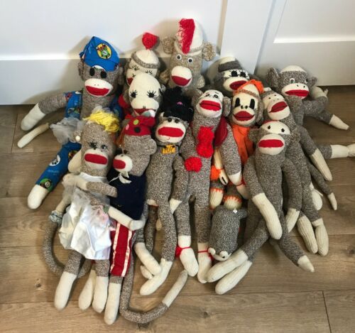 Lot of 14 Vtg handmade Red Heel Sock Monkey Monkeys cute hat Pj's