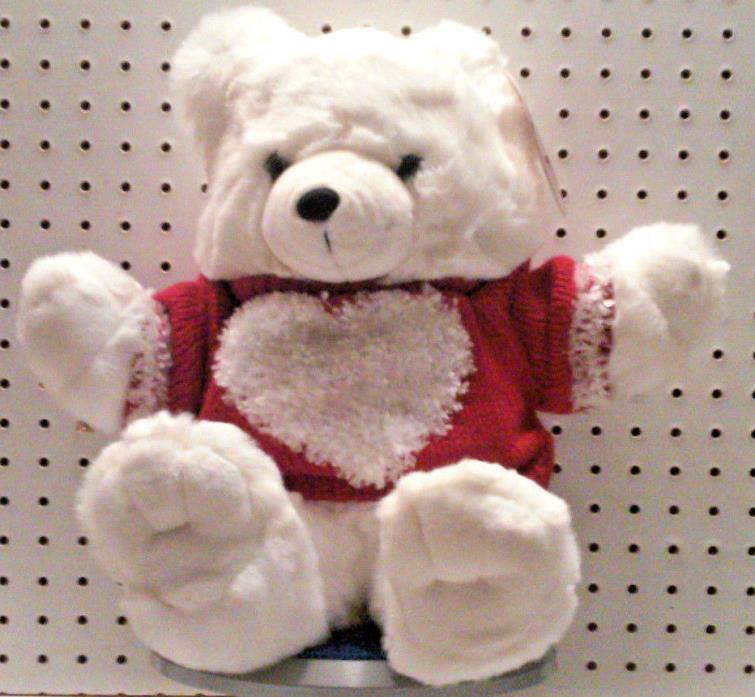 NEW - VALENTINE STUFFED BEAR - COLLECTORS CHOICE - WHITE WITH KNIT SWEATER