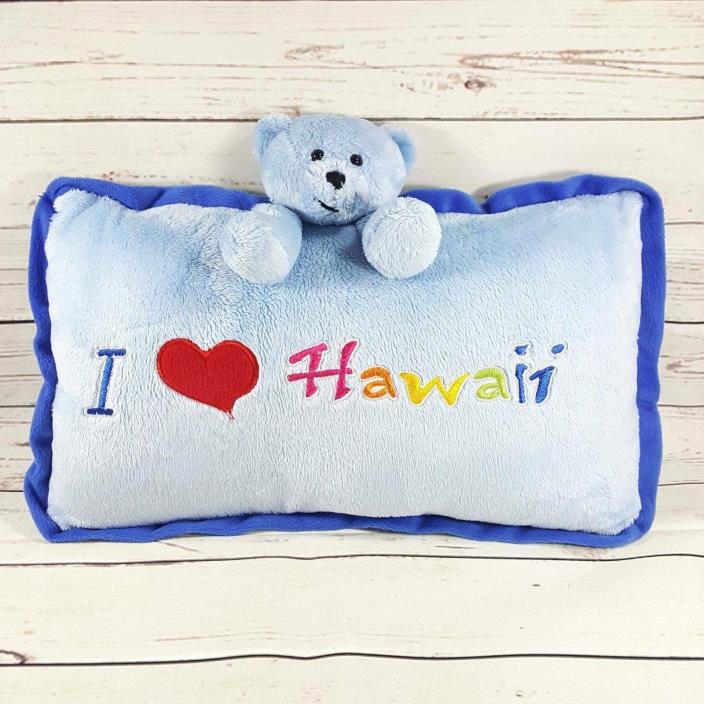 Chiefly Company 8x14 I Love Hawaii Bear Blue Pillow Plush