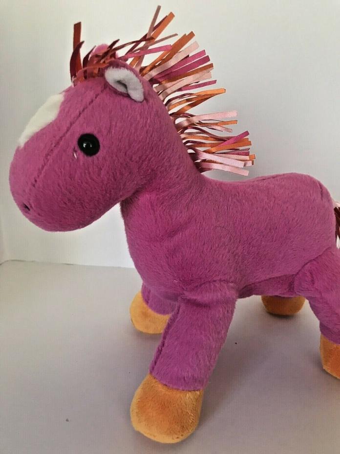 Animal Adventure plush pink and orange horse with ribbon mane and tail 2013 10