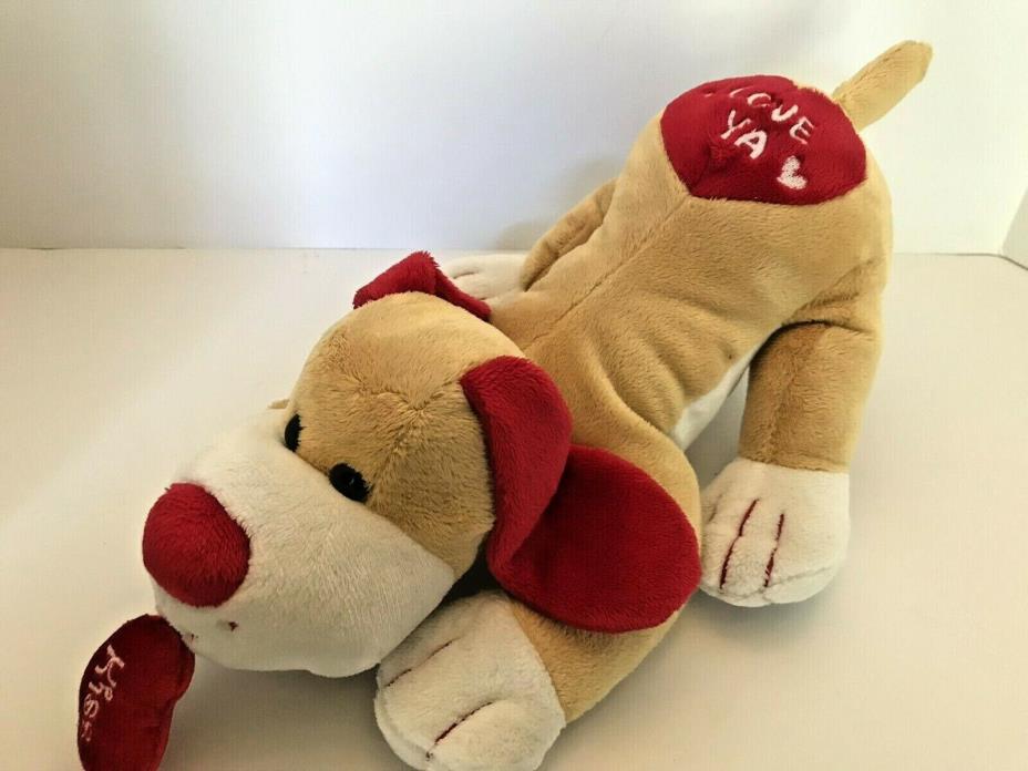 Love Ya Puppy Dog plush stuffed animal tan white red kiss on heart says Love Ya