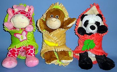 PLUSH Babies with blanket-Panda;Monkey;Giraffe;FIESTA BABY ZOO ANIMALS-LOT-6;HTF