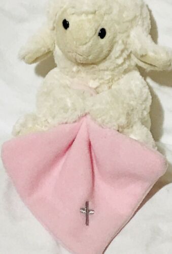 NAT & JULES Plush Musical White LAMB Baby PINK BLANKET Cross Jesus Loves Me