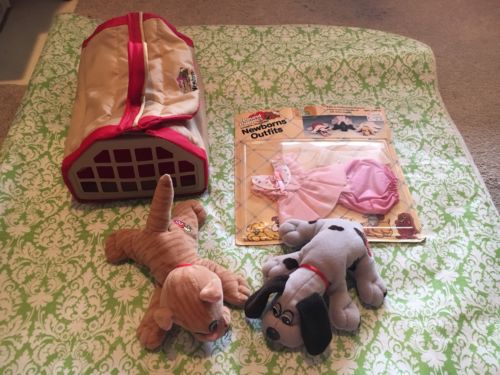 Vintage Pound Puppy Newborn Crate, Two Newborns And New Outfit