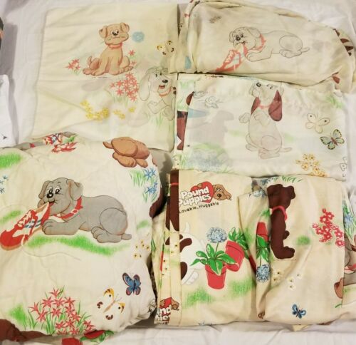 VTG Tonka Pound Puppies Lot Of Linens Blanket Curtains Sheets Pillowcase USA 80s