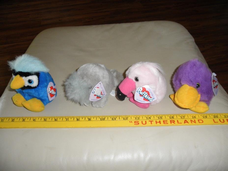 Puffkins Lot of 4 Whiskers Walrus Jake blue bird Puddles Platypus Flo Flamingo