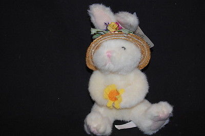 Bonnets Bunny Rabbit Easter White Flowers Straw Hat NWT Russ Plush 6
