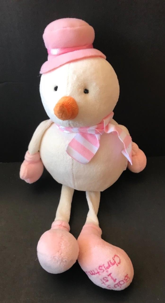 Russ Baby's 1st FIRST CHRISTMAS Plush Stuffed SNOWMAN Girl Pink Rattle Baby