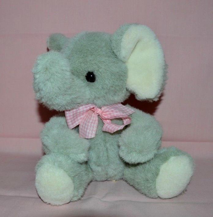 VINTAGE CUTE STUFFED ELEPHANT W/PINK RIBBON AROUND NECK RUSS BERRIE & CO  #1273