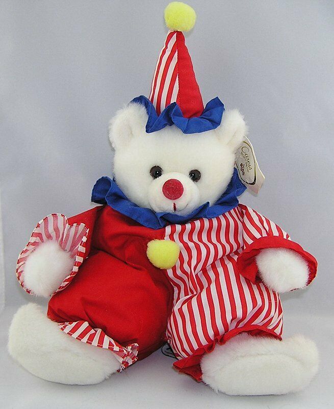 Russ Berrie Happy Bear Clown Plush Stuffed Animal Toy Item 610 Red White Stripes
