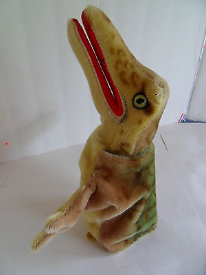 Steiff alligator croodile hand puppet mohair w button flag stuffed animal 2241